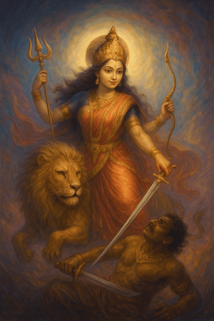 Triumph of the Divine: Goddess Durga Slays Mahishasura, Shumbha, Nishumbha, Dhumralochana, Chanda and Munda